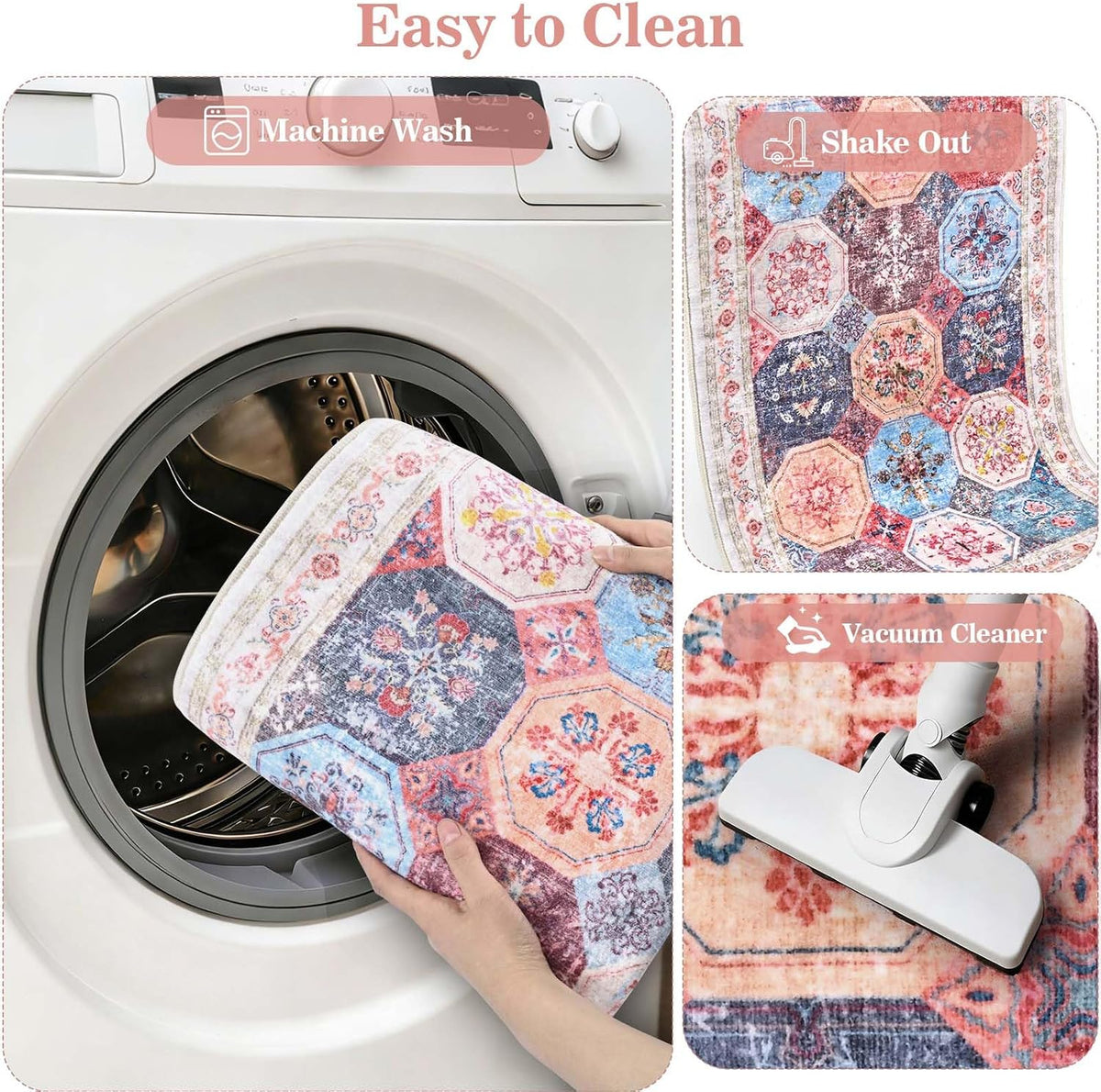Yinhua Boho Bathroom Runner Rug Non Silp, Vintage Long Bath Mat Washable