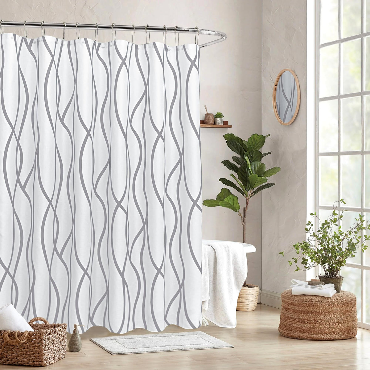 Fabric Modern Shower Curtain-Burgundy & White Shower Curtains for Bathroom