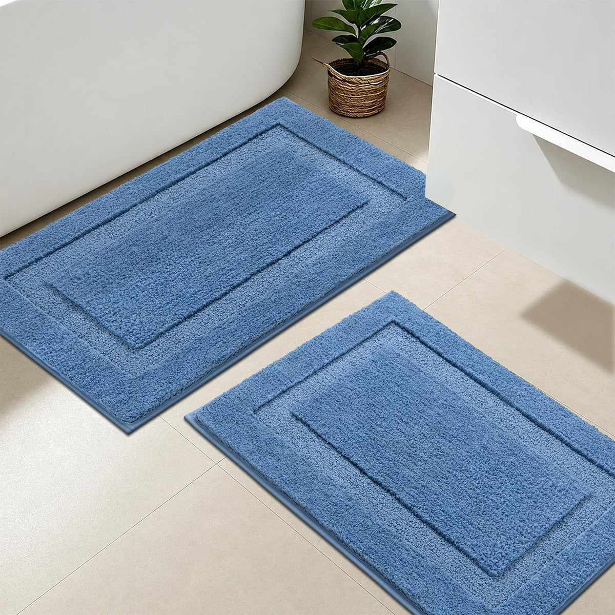 SHACOS Soft Microfiber Bathroom Rugs Set of 2 Pieces, White