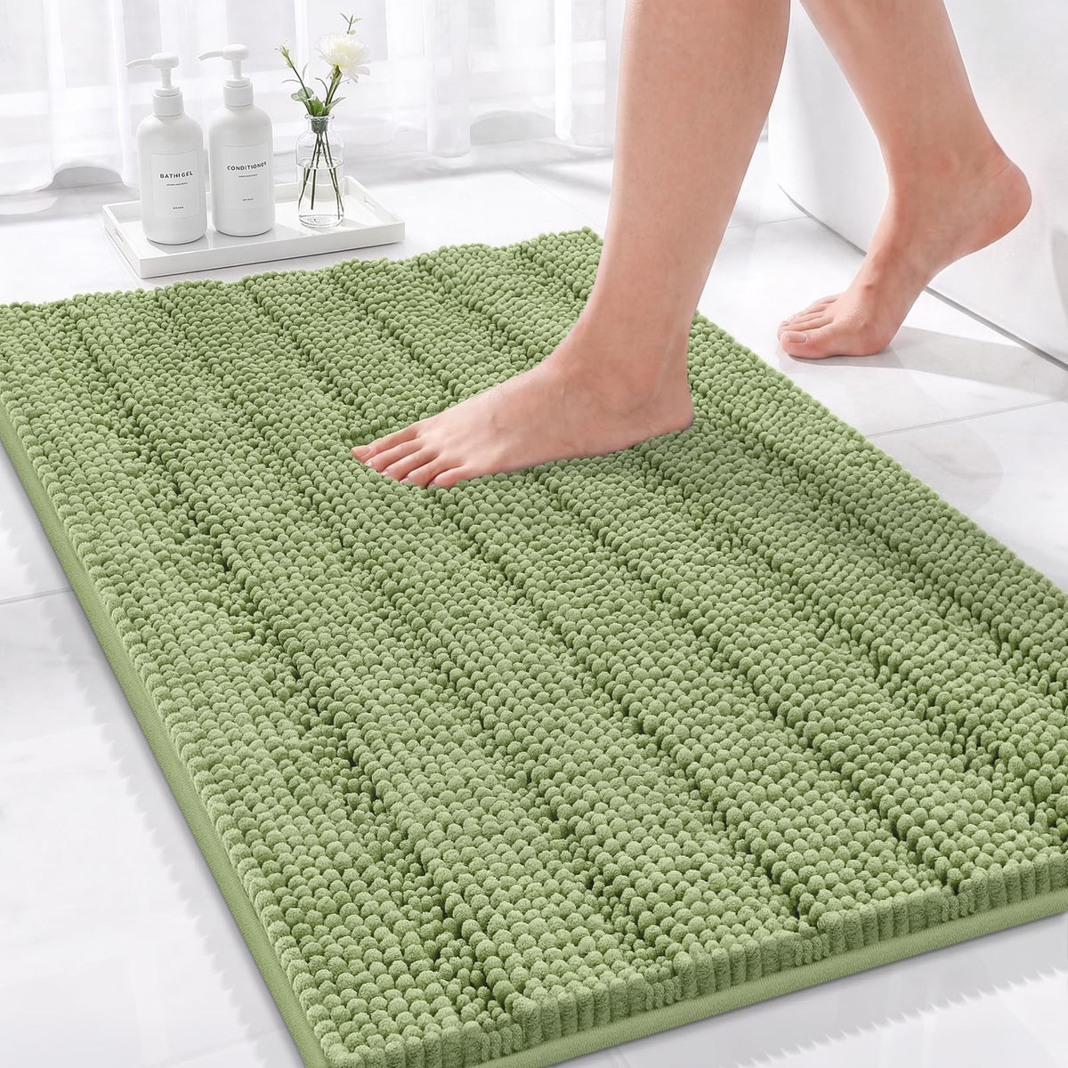 Bcoimo Bath Rug Mat,48x24 High Absorbent Latte Long Bathroom Runner Rugs