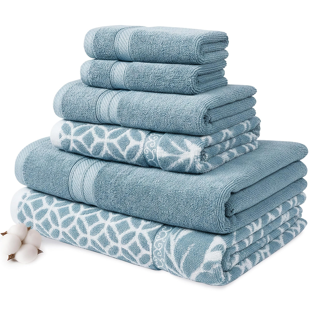 Modern Threads 6 Piece Bath Towel Set – Bathroom Set with 2 Bath Towels, 2 Hand Towels, and 2 Wash Cloths – 100% Cotton, Super Absorbent & Extra Soft – Reversible Floral Trail (Navy)