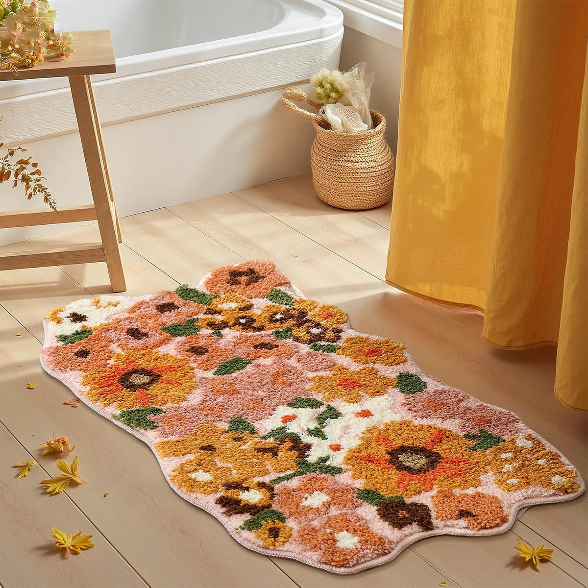 TRUEDAYS Floral Bath Mat, Cute Bath Mat for Bathroom, 32'' x 20'', Orange