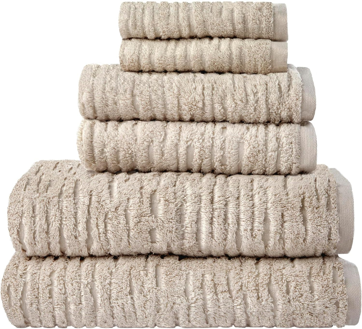 SKL Home CloudSoft Bath Towel Set, 6-Piece, 100% Cotton Luxury, Oatmeal