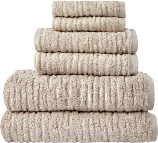 SKL Home CloudSoft Bath Towel Set, 6-Piece, 100% Cotton Luxury, Oatmeal
