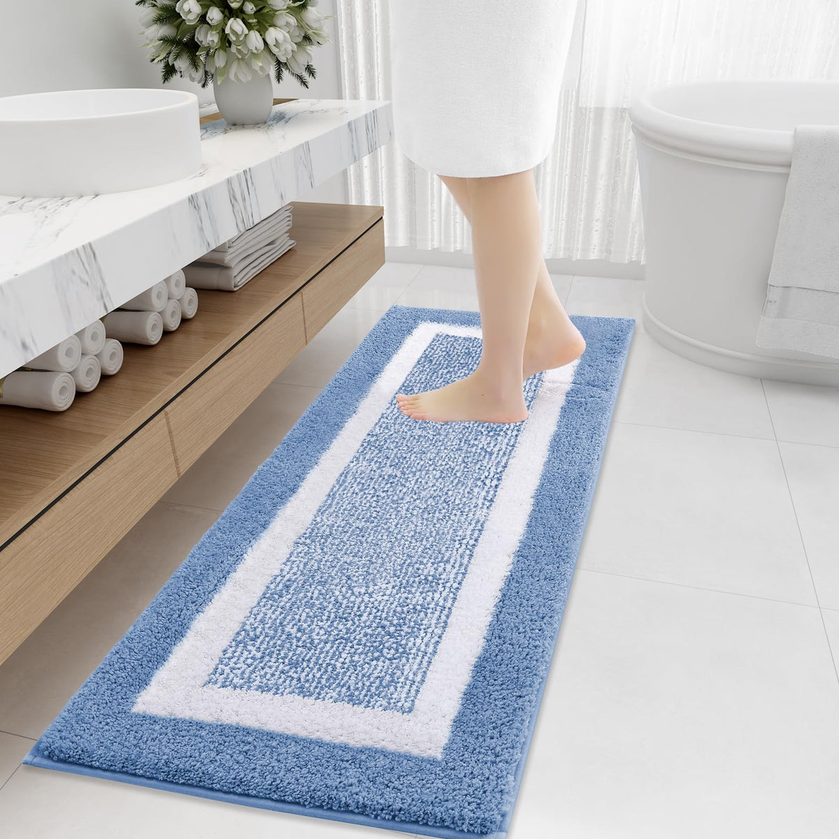 OLANLY Small Bathroom Rugs 24x16, Soft Absorbent Microfiber Bath Rugs, Grey