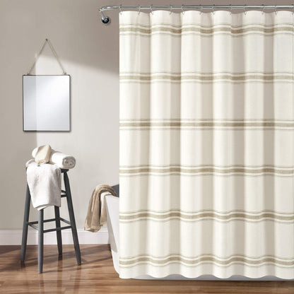 Lush Decor Farmhouse Stripe Cotton Shower Curtain, 72" W x 72" L, Red - Striped Bathroom Curtain - Fabric Shower Curtains - Farmhouse Bathroom Decor