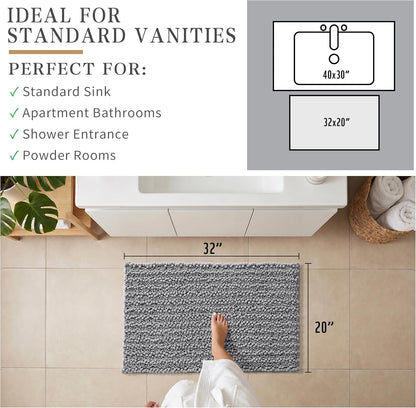 Yimobra Bathroom Rugs Non Slip Washable 32x20 Inch - Ultra Soft Absorbent Chenille Bath Mat, Quick Dry Shaggy Floor Carpet for Tub Shower, Gray Home Decor Accessories