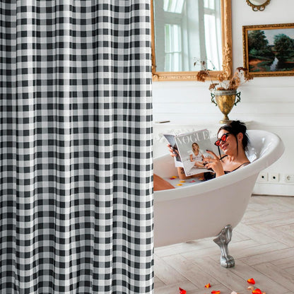 Fabric Shower Curtain-Black & White Farmhouse Shower Curtains for Bathroom