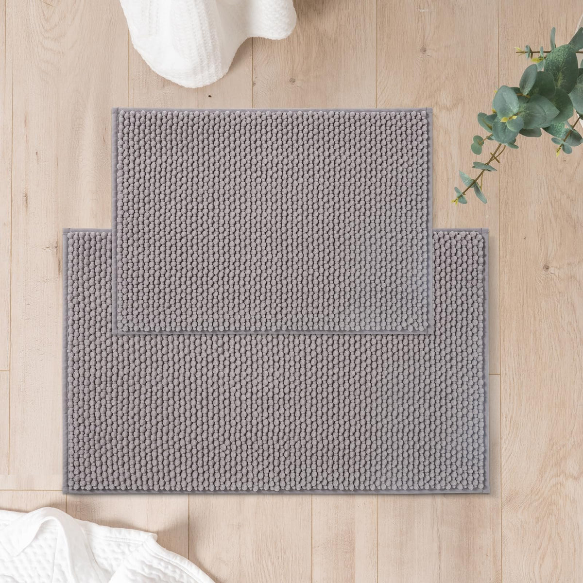 FRESHMINT Chenille Bath Rugs Set 2 Pieces, Cream White, 17''x24''+20''x47''