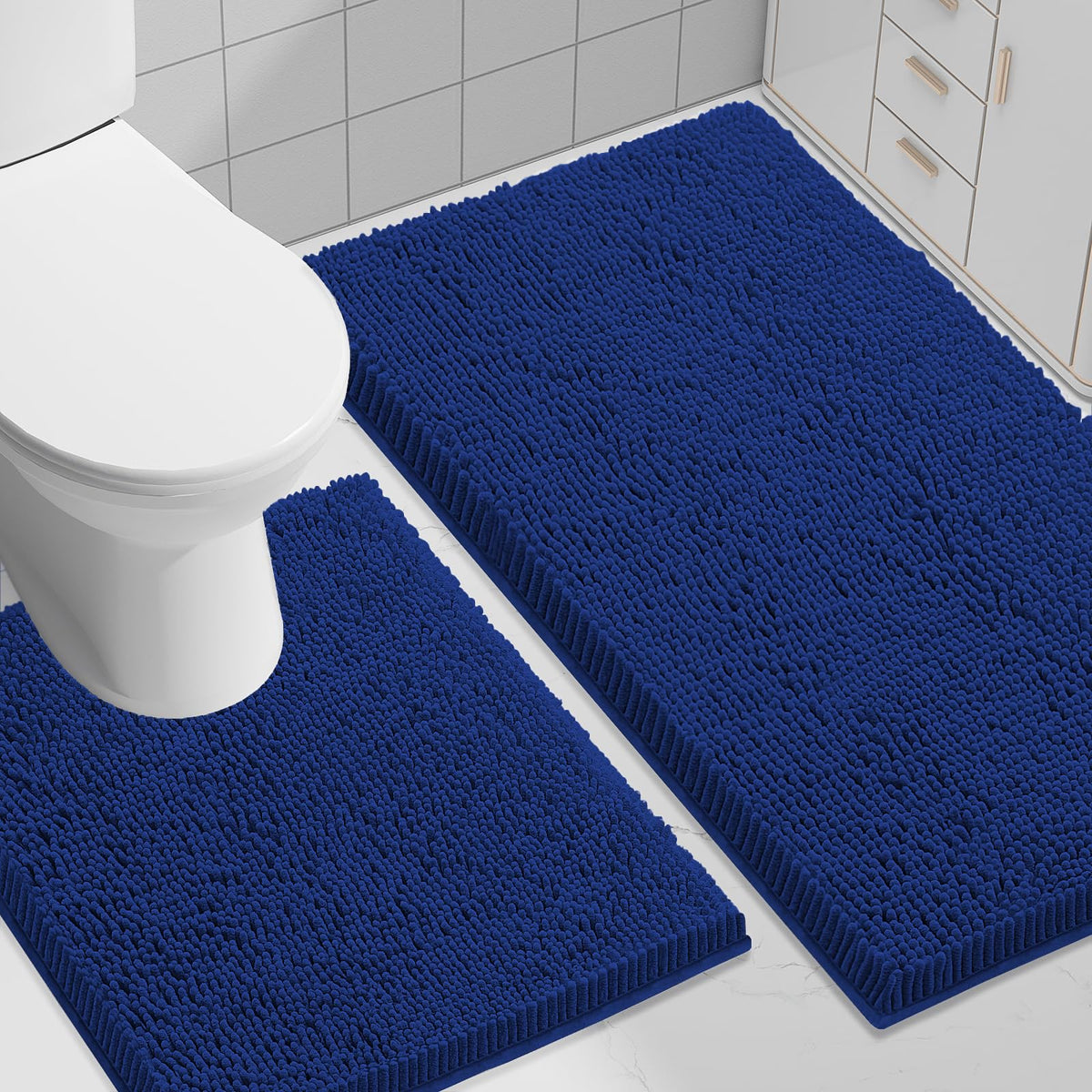Smiry Chenille Bathroom Rugs Sets 2 Piece (30x20+24x16, Black)