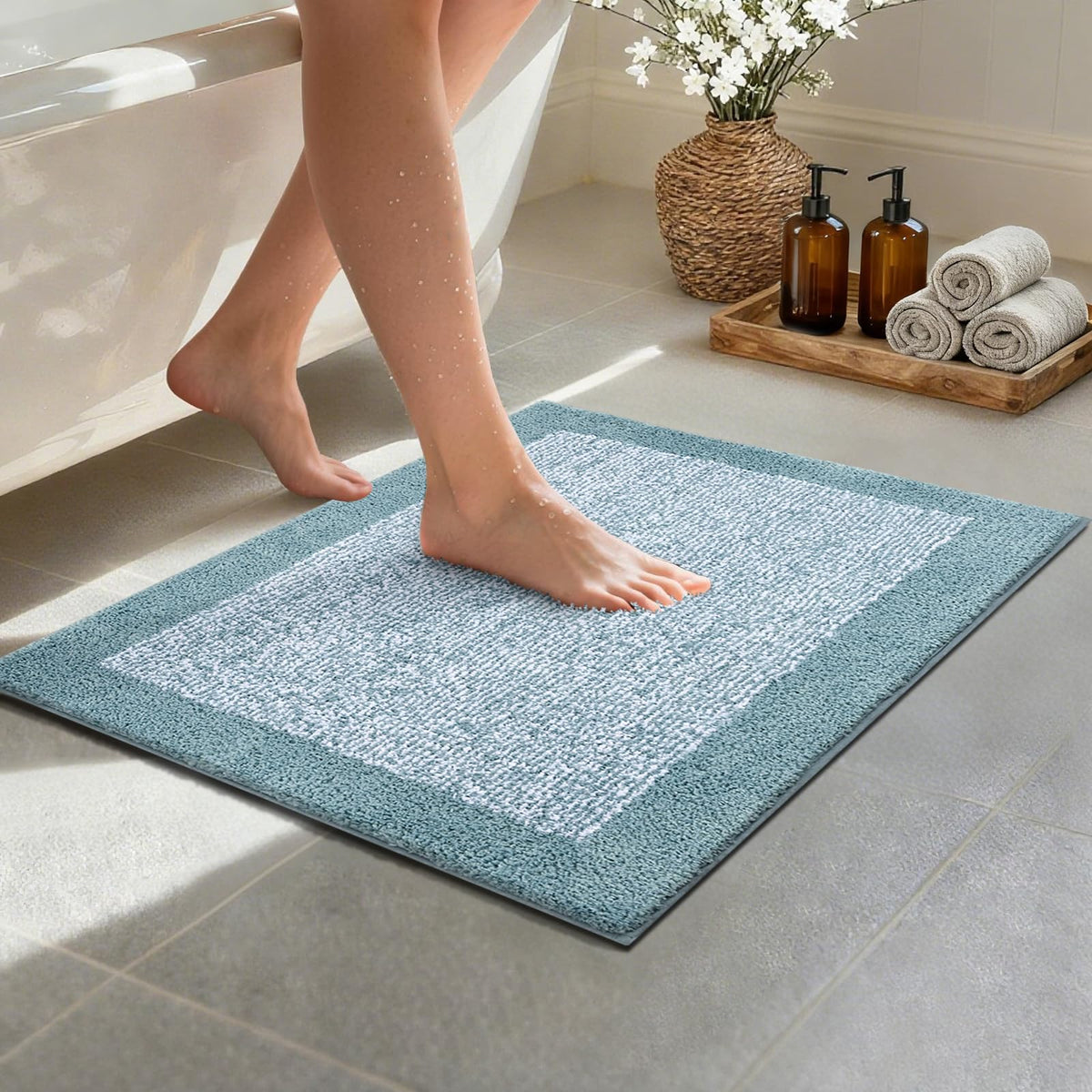 Long 2x4 Ft (48''x24'') Bathroom Rugs, Non Slip Washable Bath Mat Grey