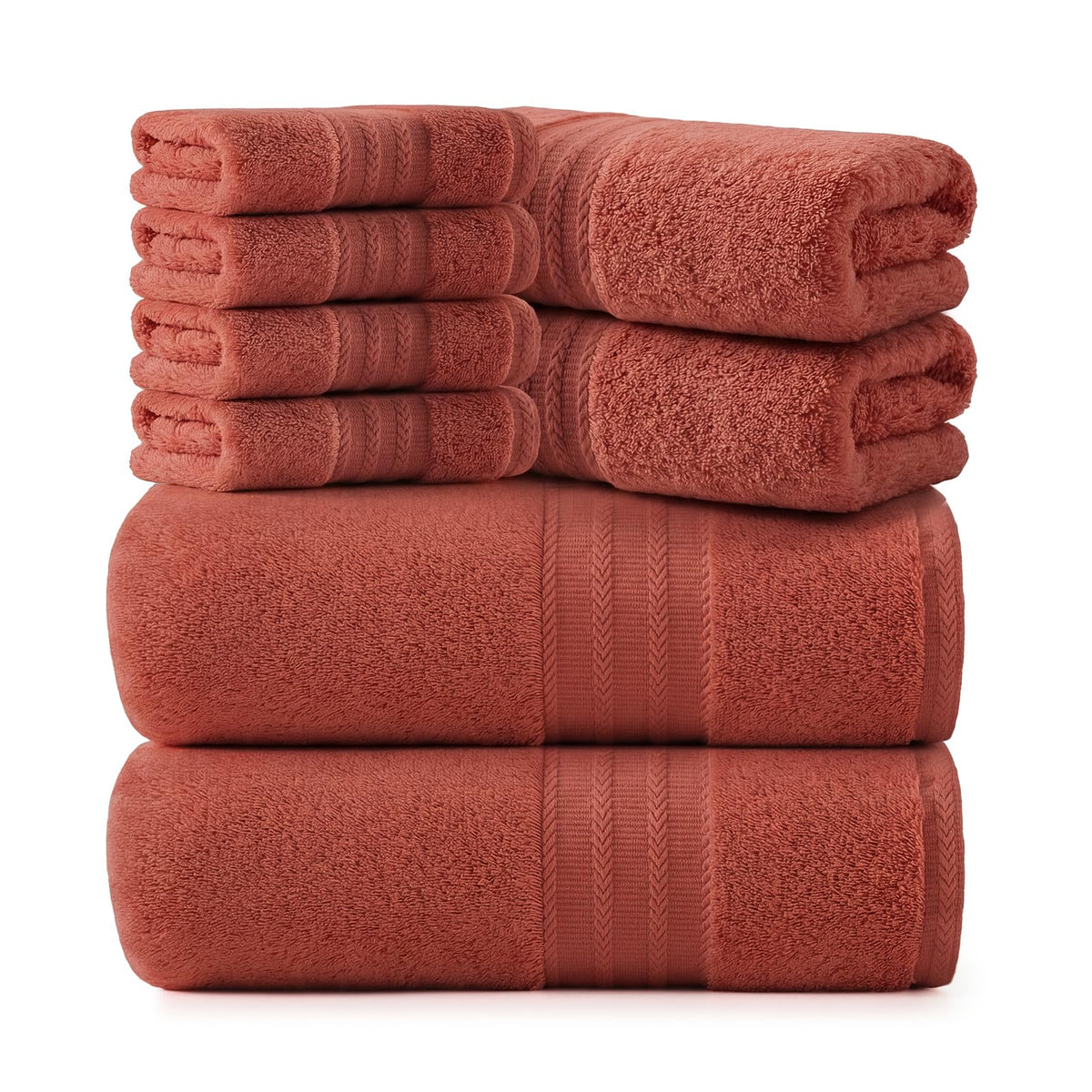 REDKISS Green Towel Set of 8-100% Cotton Luxury Bath Towels Set for Bathroom, 600 GSM Highly Absorbent Bathroom Towel with 2 Large Bath Sheet, 2 Hand, 4 Washcloths, Green Shower Towels for Dorm
