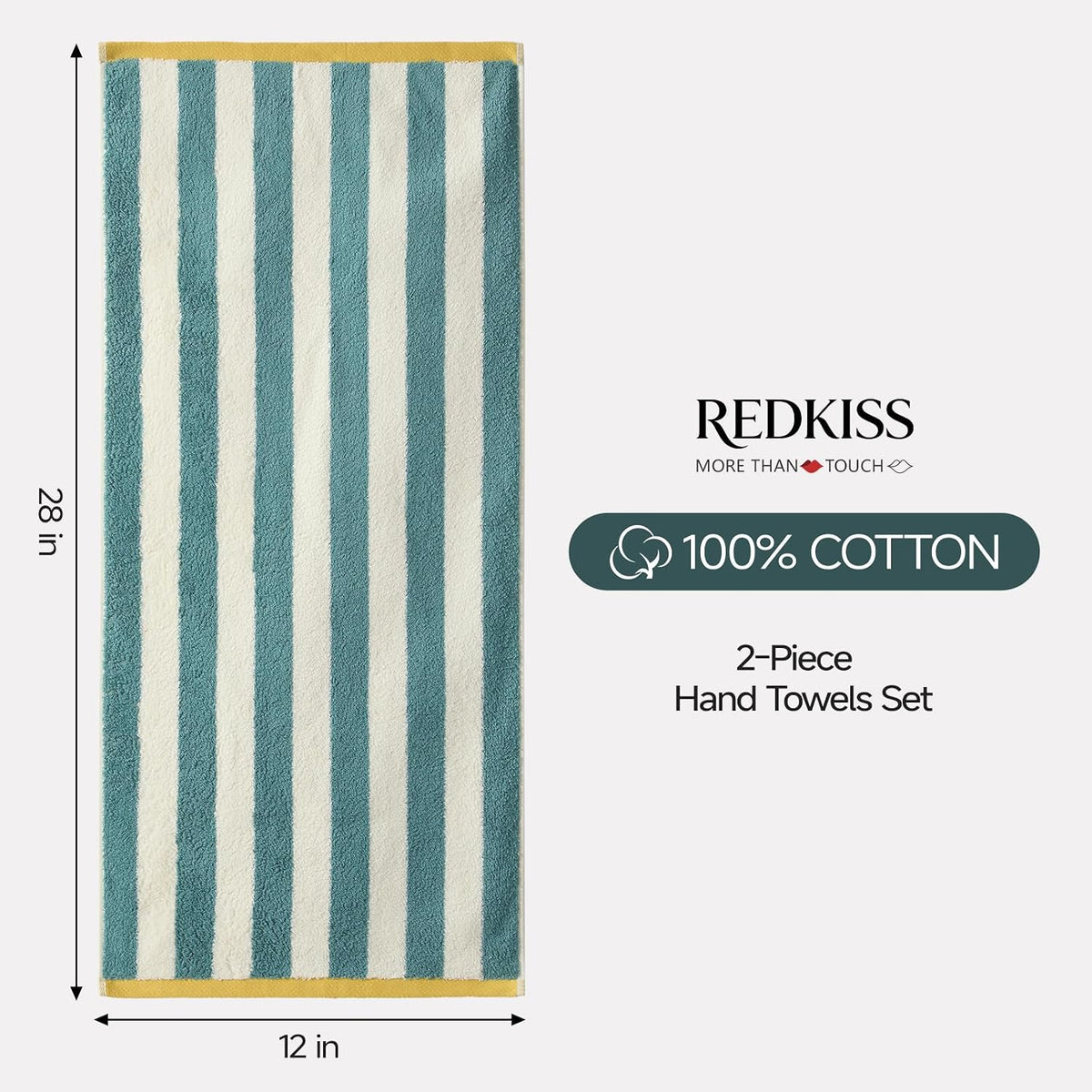 REDKISS Striped Hand Towels for Bathroom, Kitchen Decor, Guest Use, Ultra Soft and Highly Absorbent for Kids Adults, 100% Cotton, 12” x 28”, 3 Pack