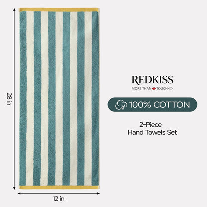 REDKISS Striped Hand Towels for Bathroom, Kitchen Decor, Guest Use, Ultra Soft and Highly Absorbent for Kids Adults, 100% Cotton, 12” x 28”, 3 Pack