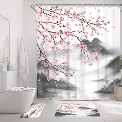 Pink Cherry Blossom Plum Asian Shower Curtain Japanese 60Wx72H Inch Decor