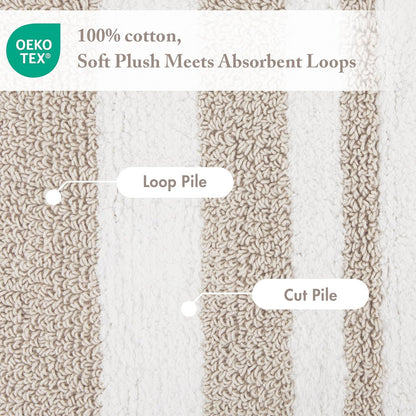 Madison Park Reversible Spa Rug 100%-Cotton Striped Ultra Soft Water Fast Bath Non-Slip Absorbent Quick Dry Mats for Tub, Shower Room, and Bathroom, 20x30, Taupe (Pack of 1)