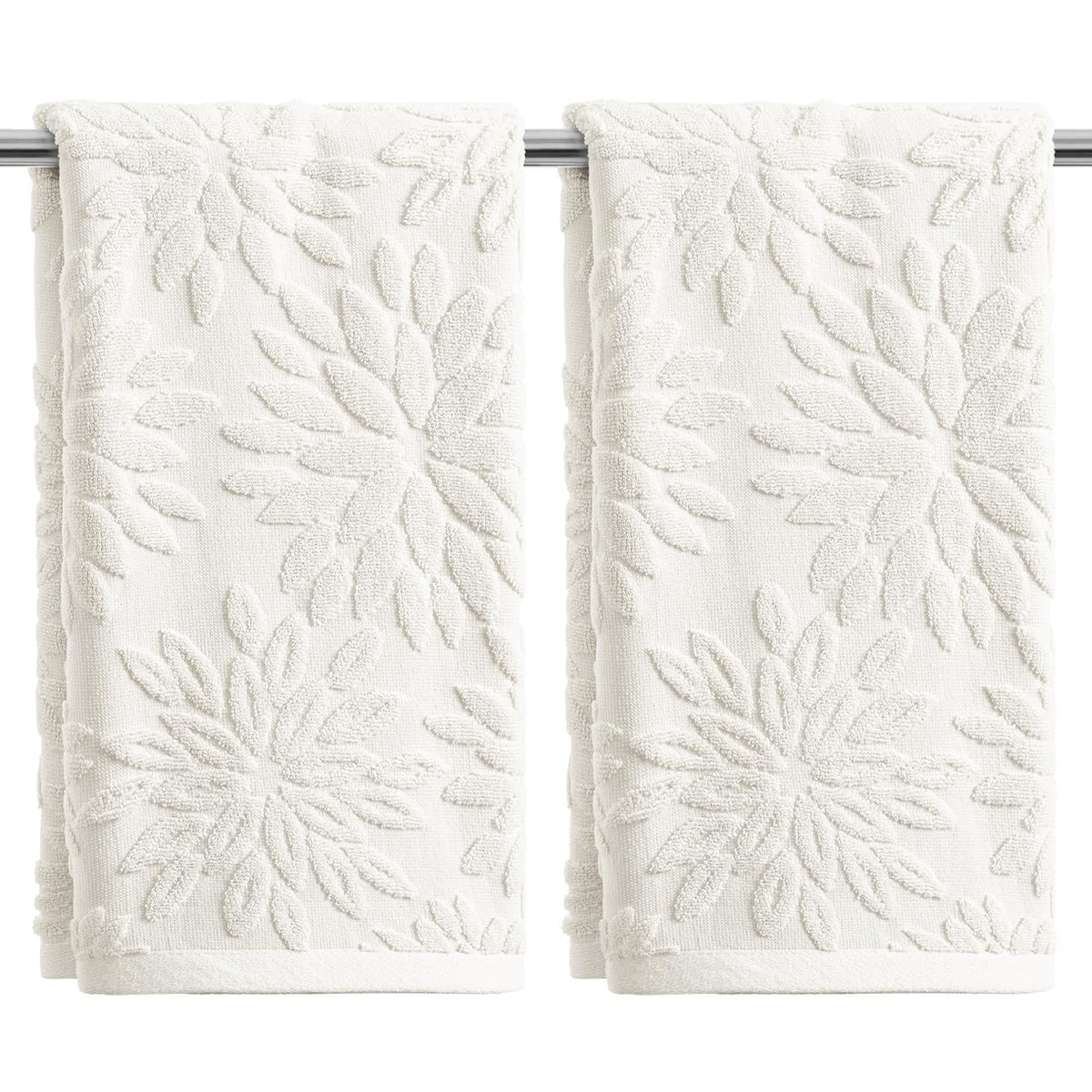 Artoid Mode 2 Pcs Olive Green 3D Dahlia Floral Jacquard Hand Towels for Bathroom, Cotton Soft Absorbent Bathroom Decor Towels, 13.7 x 29.5 Inch