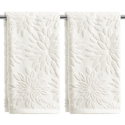 Artoid Mode 2 Pcs Olive Green 3D Dahlia Floral Jacquard Hand Towels for Bathroom, Cotton Soft Absorbent Bathroom Decor Towels, 13.7 x 29.5 Inch