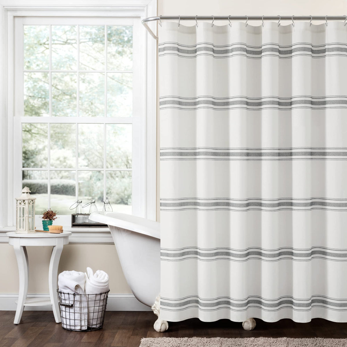 Lush Decor Farmhouse Stripe Cotton Shower Curtain, 72" W x 72" L, Red - Striped Bathroom Curtain - Fabric Shower Curtains - Farmhouse Bathroom Decor