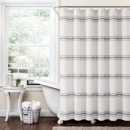 Lush Decor Farmhouse Stripe Cotton Shower Curtain, 72" W x 72" L, Red - Striped Bathroom Curtain - Fabric Shower Curtains - Farmhouse Bathroom Decor