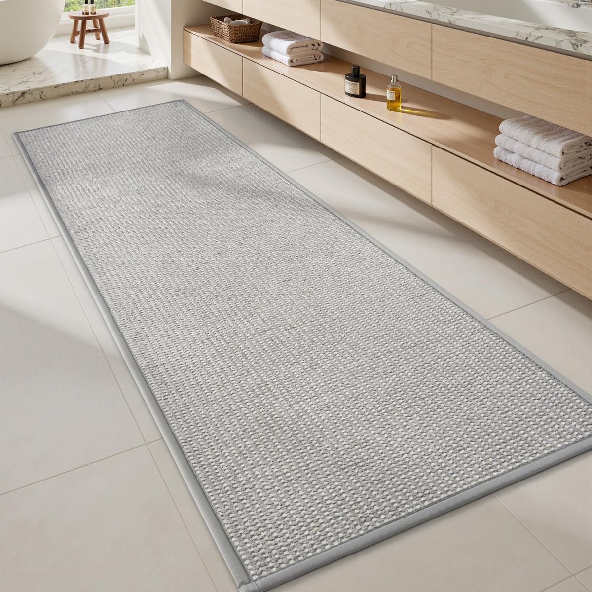 MontVoo Bath Mat,Chenille Absorbent Bathroom Mat Quick Dry Rubber Backed Bathroom Rugs Non Slip Washable Bath Mats,Ultra Thin Bathroom Rugs Fit Under Door,17"x24",White