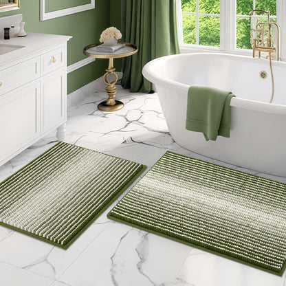 BSICPRO Bathroom Rugs Sets 2 Piece, Non Slip Striped Bath Mats, Fog Blue