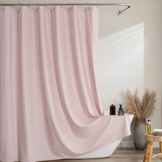 Pink Shower Curtain 72 Inch Length 1 Piece, Waffle Embossed Textured Soft Fabric Hotel Shower Curtain for Bathroom, Modern Polyester Water Repellent Machine Washable Bath Decor, 72Wx72L Inches