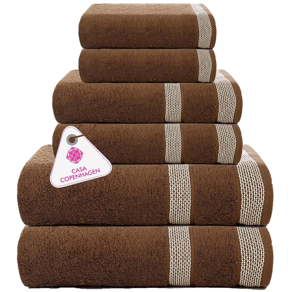 CASA COPENHAGEN Solitaire 6 Pieces Towel Set- Midnight Black, 600 GSM 2 Bath Towel 2 Hand Towel 2 Washcloth, Designed in Denmark Made of Soft Egyptian Cotton for Bathroom, Kitchen & Shower