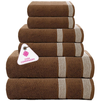 CASA COPENHAGEN Solitaire 6 Pieces Towel Set- Midnight Black, 600 GSM 2 Bath Towel 2 Hand Towel 2 Washcloth, Designed in Denmark Made of Soft Egyptian Cotton for Bathroom, Kitchen & Shower