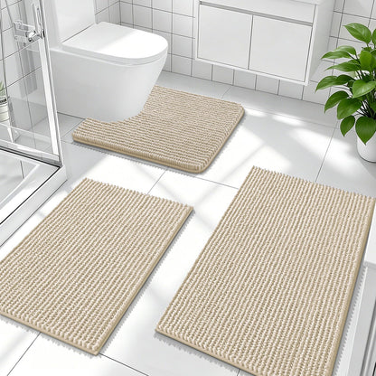 OLANLY Bathroom Rugs Sets 3 Piece, Super Soft Absorbent Chenille Bath Mats and U-Shaped Toilet Rug, Quick Dry, Home Decor, Bath Mat Set for Bathroom (24"x16"+24"x20"+30"x20", Grey)
