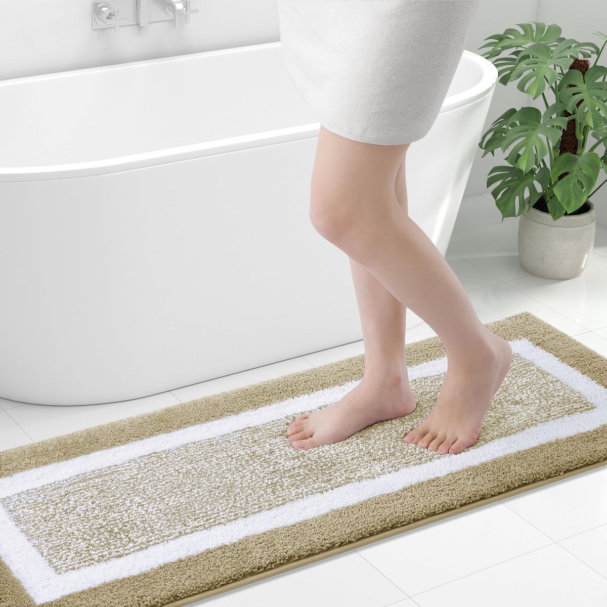 OLANLY Small Bathroom Rugs 24x16, Soft Absorbent Microfiber Bath Rugs, Grey