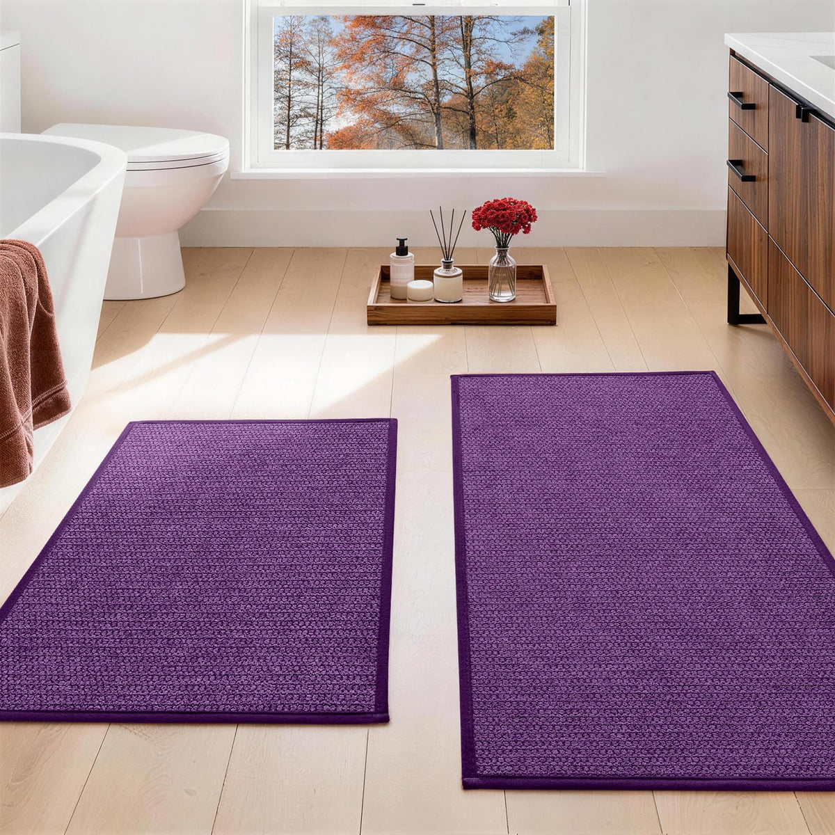YIHOUSE Gray Bathroom Rugs Sets 3 Piece, Quick Dry Thin Bath Mat with Toilet Rug, Non Slip Absorbent Machine Washable, Bath Runner Rugs for Bathtub Sink Home Decor