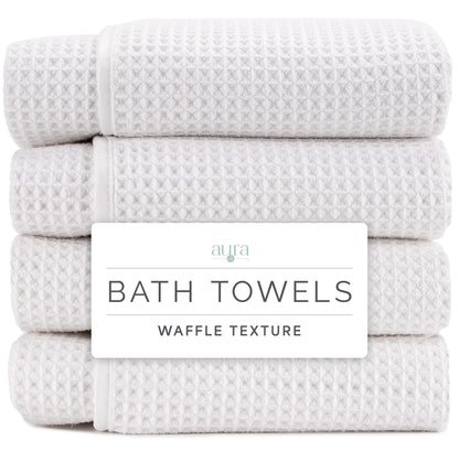 S&T INC. Aura Waffle Bath Towels, 4 Pack, 30" x 60", Beige
