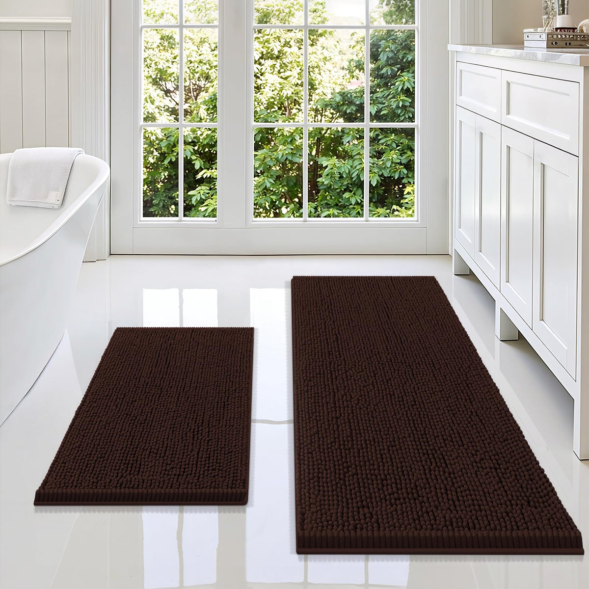 Smiry Chenille Bathroom Rugs Sets 2 Piece (30x20+24x16, Black)