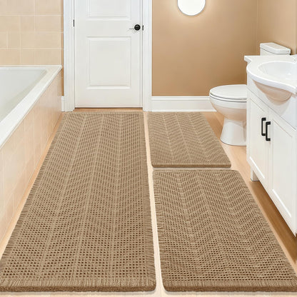 Upgrade Waffle Bath Mat Set 2 Piece, Boho Bathroom Rugs Absorbent Non Slip, Ultra Soft Bathroom Mat, Machine Washable Knit Bath Rugs with Herringbones for Bathroom, Bedroom, Kitchen, Shower, White
