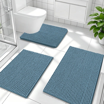 OLANLY Bathroom Rugs Sets 3 Piece, Super Soft Absorbent Chenille Bath Mats and U-Shaped Toilet Rug, Quick Dry, Home Decor, Bath Mat Set for Bathroom (24"x16"+24"x20"+30"x20", Grey)