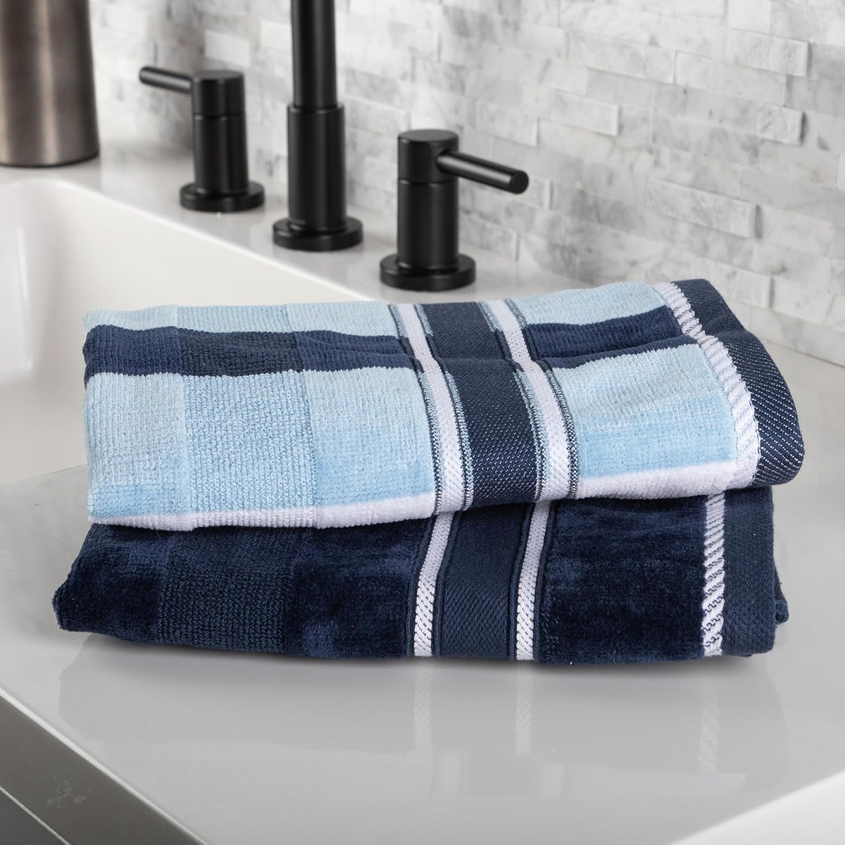 Lavish Home Bathroom Towels Set, Bathroom Accessories, Navy, Set of 6