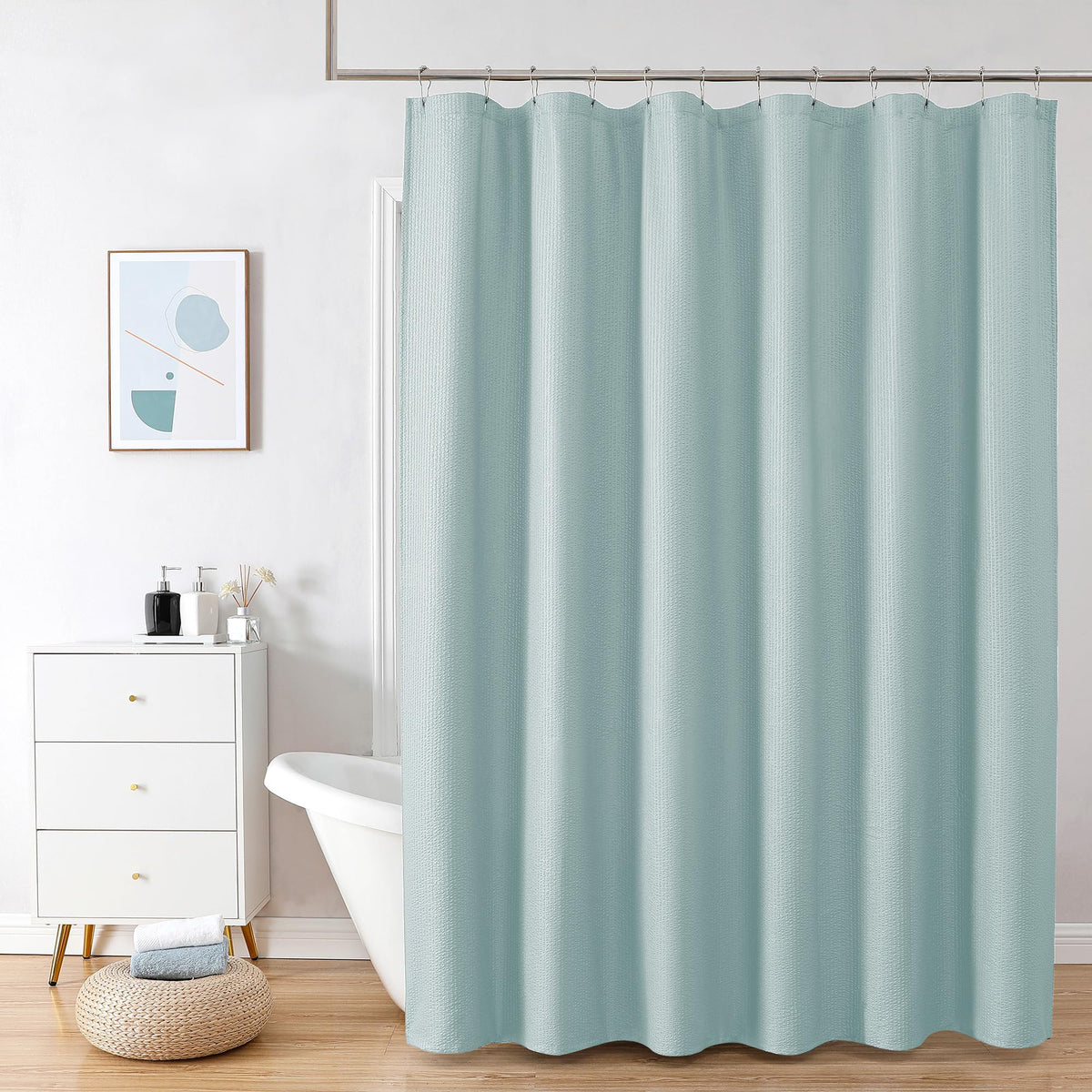 OVZME Berry Cute Shower Curtain, Embossed Textured Fabric Shower Curtain for Bathroom - Soft Cloth & Hotel Spa Luxury, Water Repellent, Machine Washable Shower Curtain, 72X72, Glacier Blue