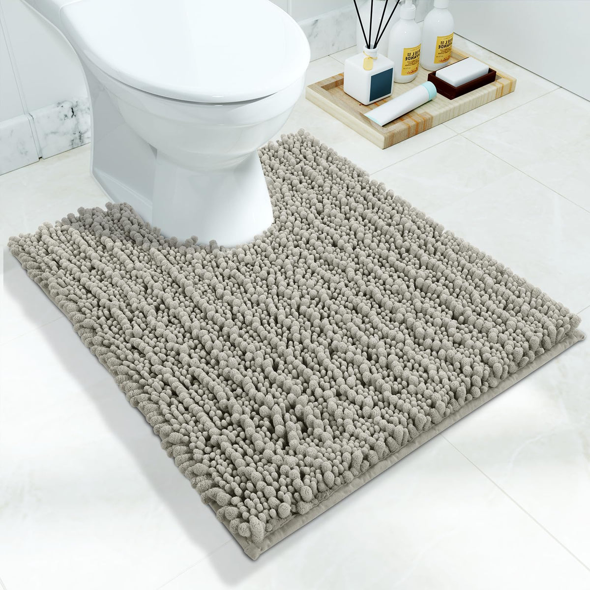 Yimobra Bathroom Rugs Non Slip Washable 32x20 Inch - Ultra Soft Absorbent Chenille Bath Mat, Quick Dry Shaggy Floor Carpet for Tub Shower, Gray Home Decor Accessories