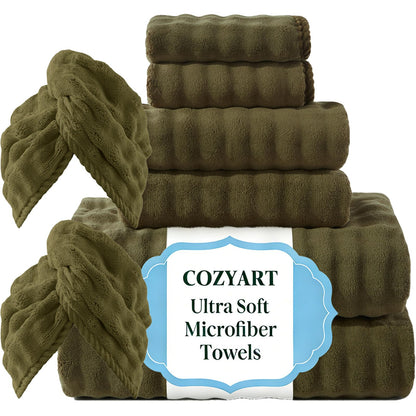 COZYART Lint Free 8 Pcs Bathroom Towels Set Ultra Soft Microfiber Orange