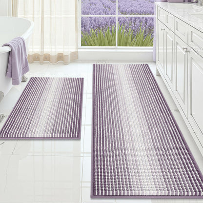 BSICPRO Bathroom Rugs Sets 2 Piece, Non Slip Striped Bath Mats, Fog Blue