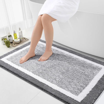 OLANLY Small Bathroom Rugs 24x16, Soft Absorbent Microfiber Bath Rugs, Grey