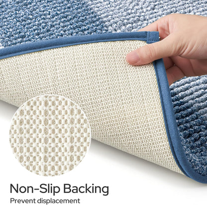 HOMEIDEAS Blue Bathroom Rugs Set, Striped Chenille, 20"x32"+17"x24"