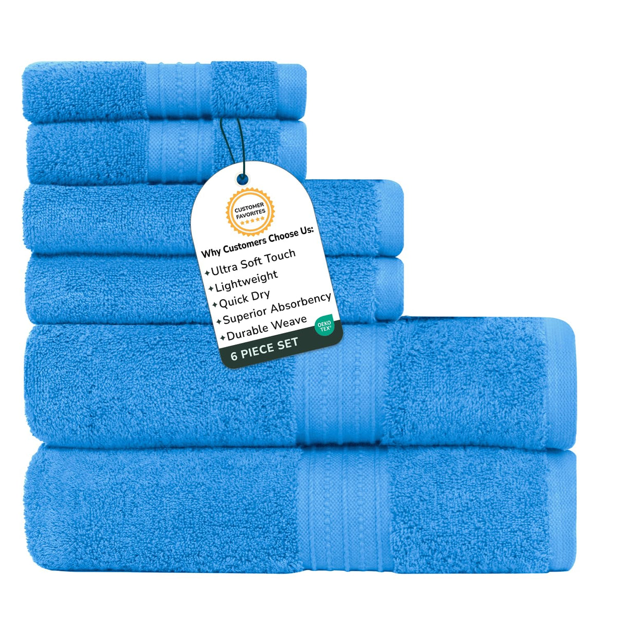 Feather & Stitch 100% Cotton 625 GSM Bath Towel Set of 6, Ultra Soft Highly Absorbent 2 Bath Towels, 2 Hand Towels & 2 Washcloth - Luxury Quick Dry Shower Towels (Ivory)