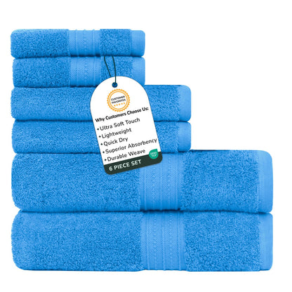 Feather & Stitch 100% Cotton 625 GSM Bath Towel Set of 6, Ultra Soft Highly Absorbent 2 Bath Towels, 2 Hand Towels & 2 Washcloth - Luxury Quick Dry Shower Towels (Ivory)