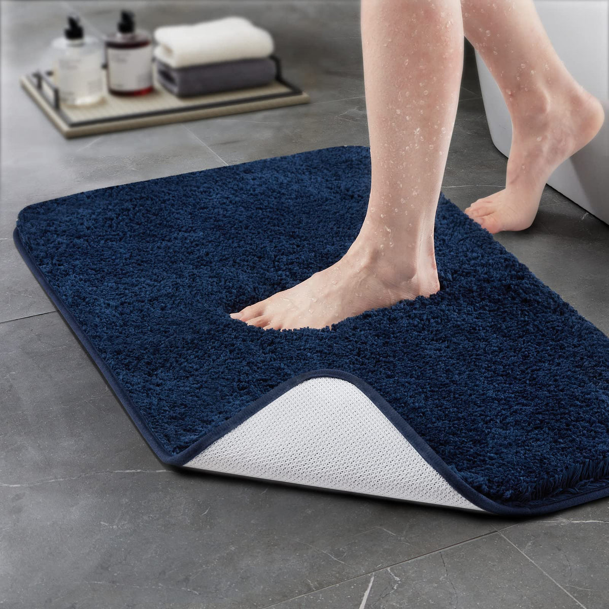 TECHMILLY Shaggy Bathroom Rugs Thick Non Slip Microfiber Mat Green 17"x24"