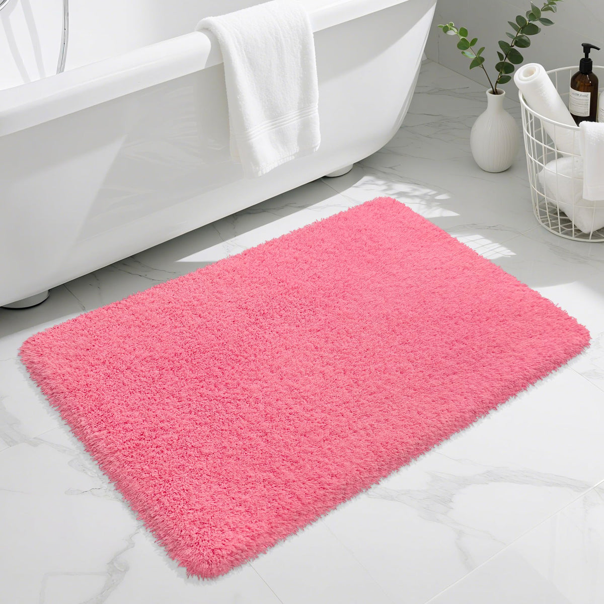 Pink Bathroom Rugs Non Slip 30"x20",Absorbent Bath Mat Quick Dry