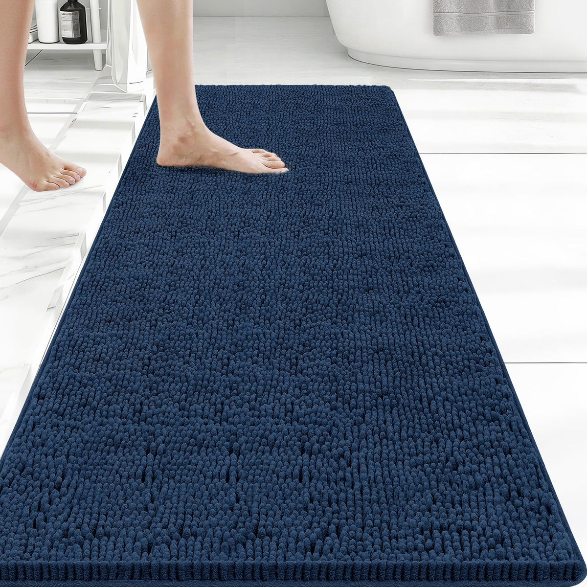 Bcoimo Bath Rug Mat,Sage Chenille High Absorbent Long Bathroom Runner Rugs