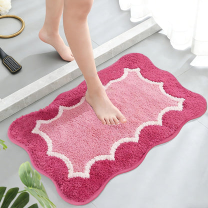 Cute Scalloped Rose Pink Bathroom Rugs Mat,Non Slip Absorbent Quick Dry Bath Mats for Shower Room,Microfiber Bath Mats for Bathroom Floor Washable Carpet for Shower Tub Sink Bedroom,20"x32"