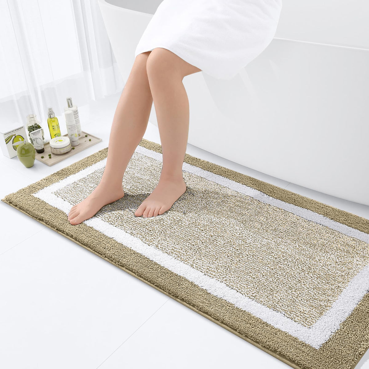 OLANLY Small Bathroom Rugs 24x16, Soft Absorbent Microfiber Bath Rugs, Grey